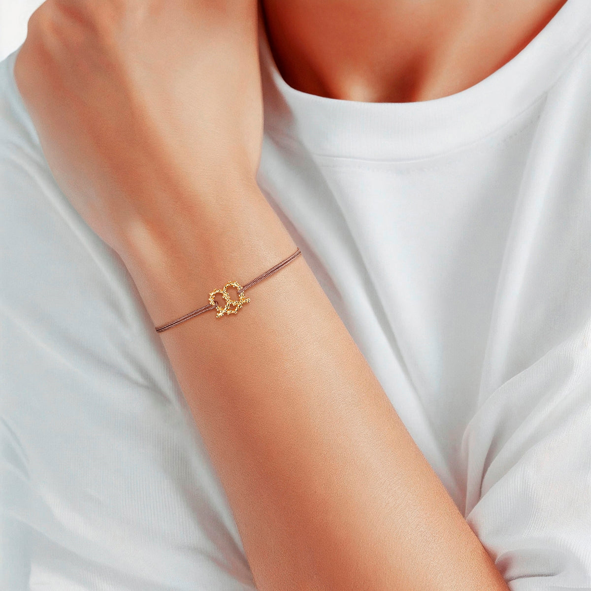 Armband Sterling Silber gelbgold Textil (braun)