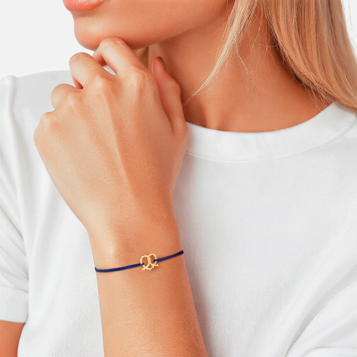 Armband Edelstahl gelbgold Textil (marineblau)