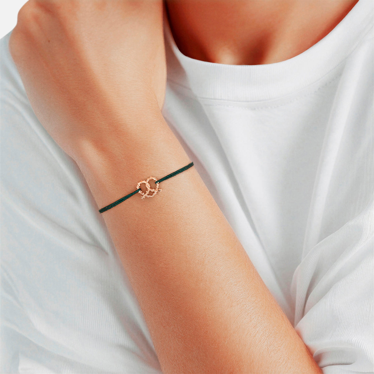Armband Edelstahl roségold Textil (waldgrün)